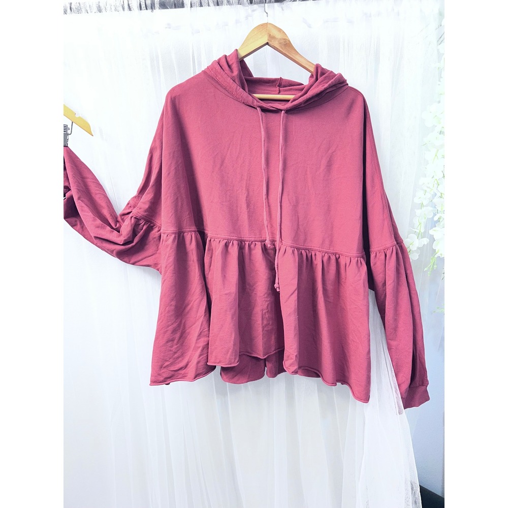 Aerie Womens XXL Mauve Rose Peplum Hoodie Oversized Babydoll Sweatshirt Pullover